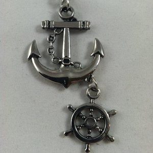 Anchor & dangle Nautical wheel charm Navy wife military silver tone Necklace